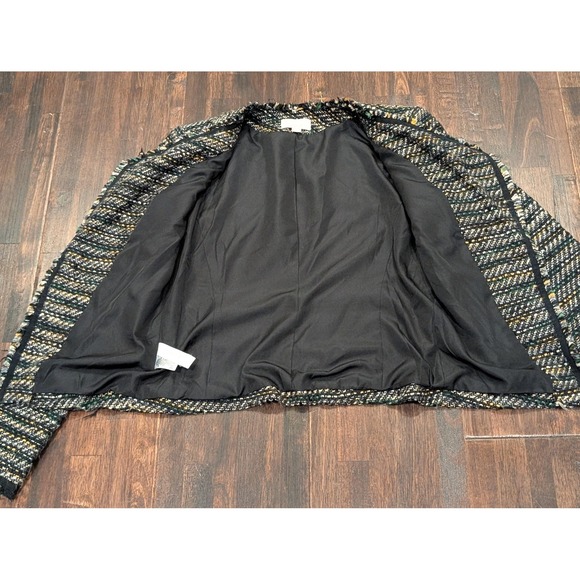 Ann Taylor LOFT Blazer Women 0 Dark Multi Tweed Boucle Open Front Fringe Lined - Picture 8 of 12